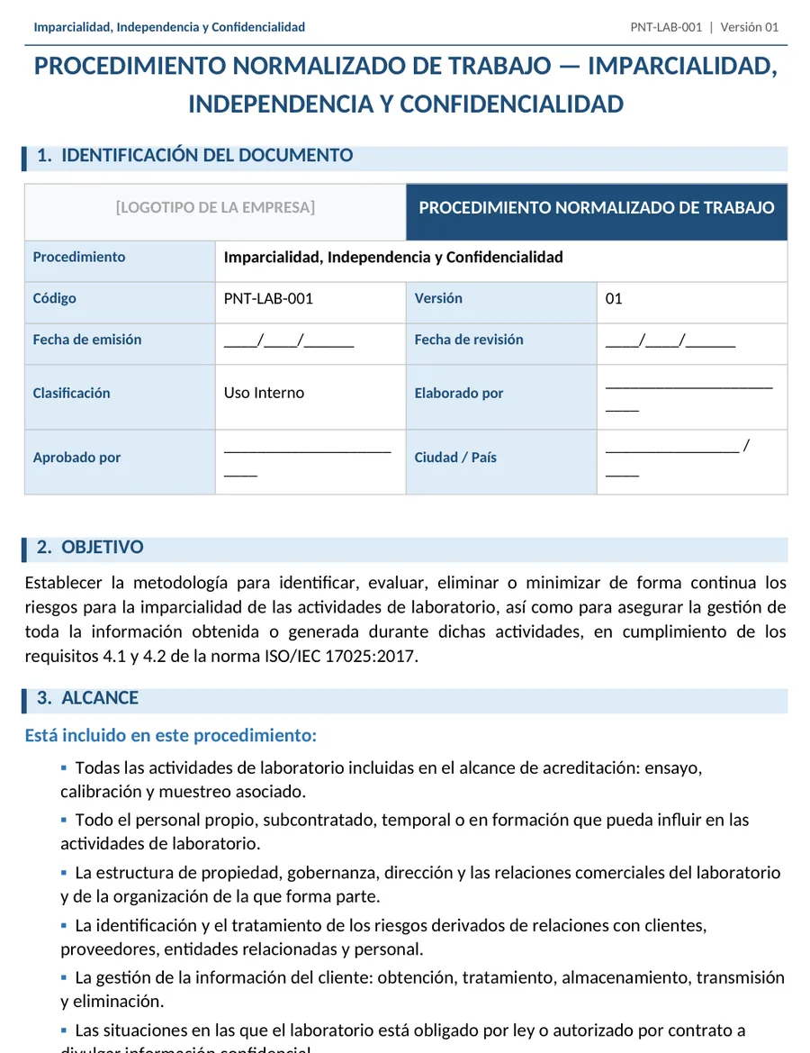 Fragmento real del archivo PNT-LAB-001-imparcialidad-confidencialidad (Word)